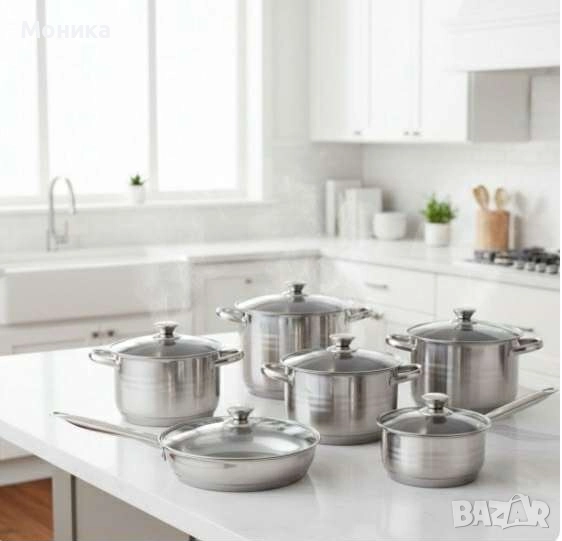  Комплект съдове от неръждаема стомана – 12 части - Готви като професионалист у дома, снимка 1