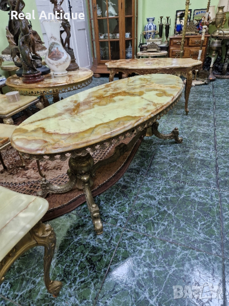 Прекрасна голяма антикварна белгийска бронзова маса с оникс , снимка 1