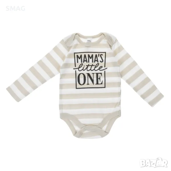 Бебешко памучно боди бежово бяло на райе Mama's little One S_1230470, снимка 1