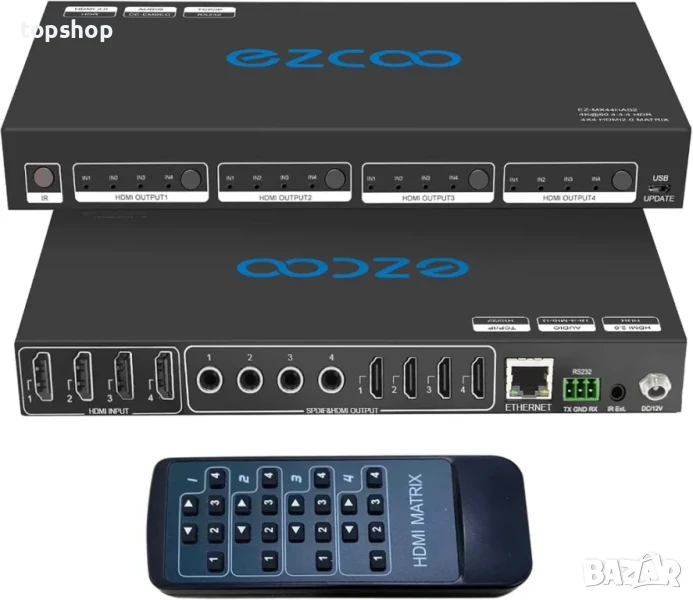 ЧИСТО НОВ EZ MX44HAS2 HDMI матричен суич 4X4 4K 60Hz 4:4:4 HDR + аудио канал - HDCP 2.2 HDMI 2.0 4x4, снимка 1