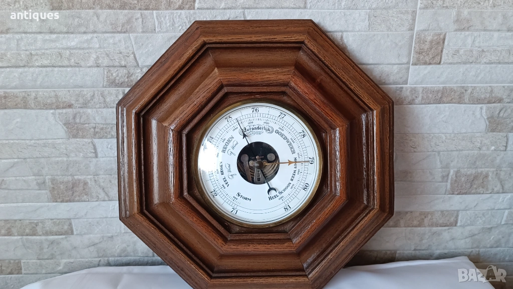 Стар немски барометър с дървена основа - хексагон, снимка 1