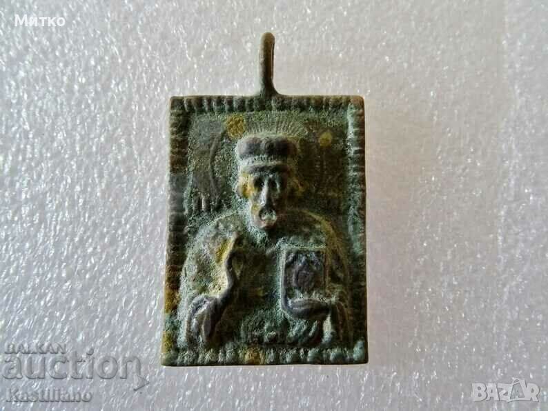 Стара малка бронзова икона на св. Николай, снимка 1