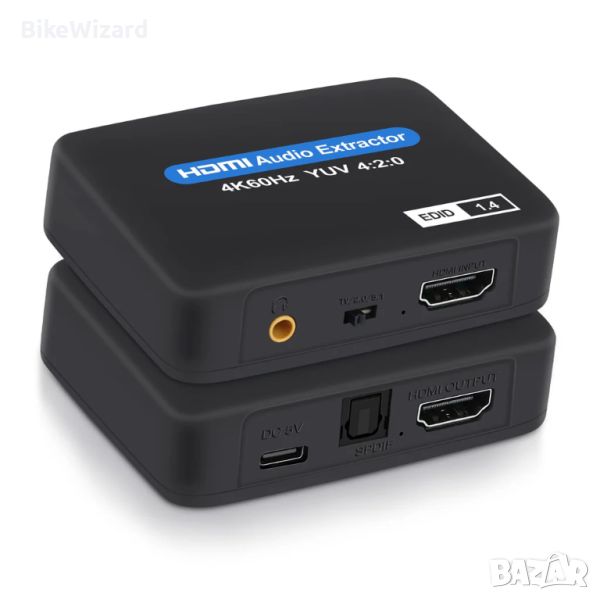 HDMI аудио екстрактор, 4K 60Hz HDMI към HDMI оптичен Toslink SPDIF 3,5 mm аудио изход НОВО, снимка 1