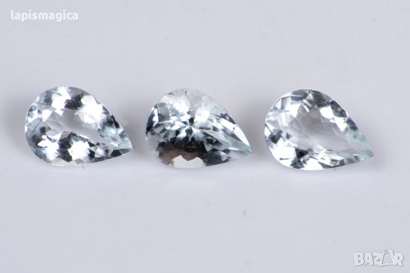 3 броя Гошенит (бял аквамарин) 1.92ct капковидна шлифовка, снимка 1