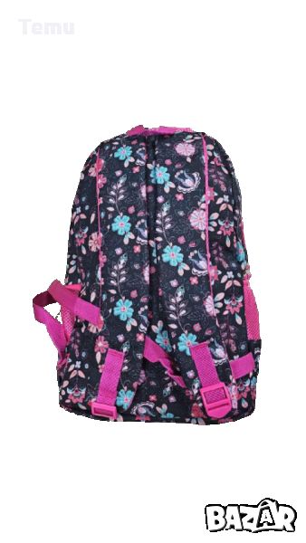 Черна ученическа раница за момичета с цветя и розови ципове, снимка 1
