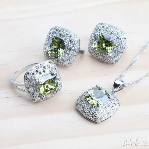 Сребърен комплект обици, пръстен и колие, снимка 1