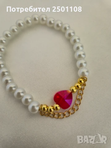 Перлена гривна със сърце, снимка 2 - Гривни - 51177452