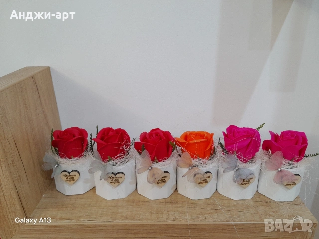 керамична кашпа със сапунено цвете, снимка 6 - Декорация за дома - 53183484