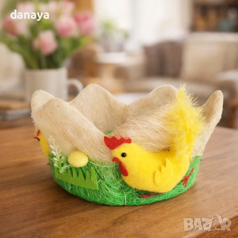 6526 Великденски панер за яйца с пиленца, кошничка за Великден, 20 см