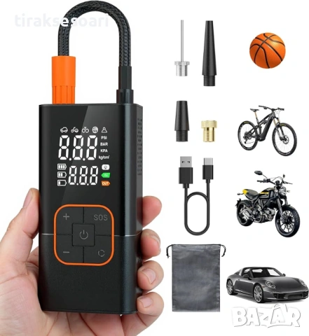Безжичен дигитален компресор за гуми 150 PSI – 4000 mAh, презареждаем с LED фенер, снимка 2 - Аксесоари и консумативи - 53699920