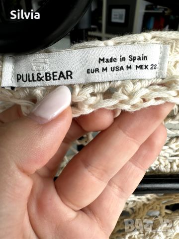 Pull & Bear Бяла плетена лятна блуза на една кука с дълъг ръкав, снимка 6 - Блузи с дълъг ръкав и пуловери - 46693885