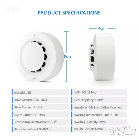  детектор за дим,  с приложенията TuyaSmart и SmartLife, темп. и влажност, WiFi, тел. пред. , снимка 9 - Други стоки за дома - 49481146