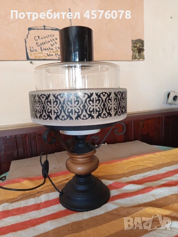 нощна лампа с масивен стъклен абажур, снимка 2 - Антикварни и старинни предмети - 54112284