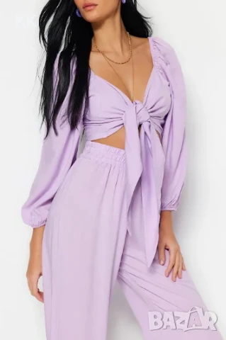 Нов Комплект блуза и панталон в лилаво, снимка 3 - Костюми - 51319010