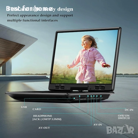 MYDASH14.9''Преносим DVD плейър с 12.5" въртящ се екран – акумулаторен DVD плейър за кола, снимка 4 - Друга електроника - 53407445