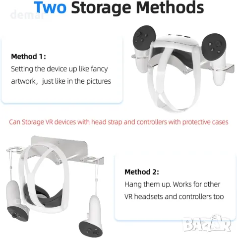 Bricok VR Стойка за съхранение за Meta Quest 3/Quest Pro/Quest 2, стенен монтаж от алуминиева сплав, снимка 3 - Стойки, 3D очила, аксесоари - 47282829