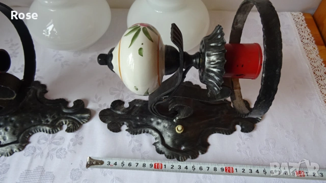 Два вентидж стенни лампи (аплици) от ковано желязо, снимка 6 - Лампи за стена - 53970251