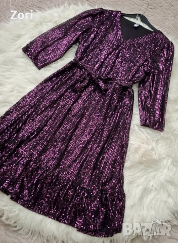 РАЗКОШНА рокля, цялата в лилави пайети, снимка 2 - Рокли - 52531264
