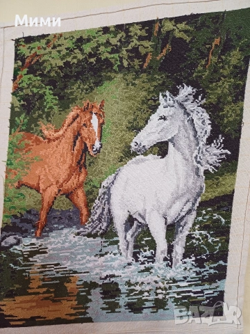 Гоблен" Коне в реката", снимка 2 - Гоблени - 53945260