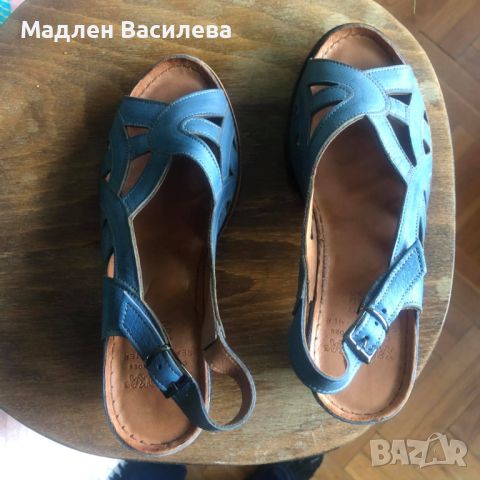 Сини дамски сандали на среден ток KARYOKA, снимка 6 - Сандали - 46335754