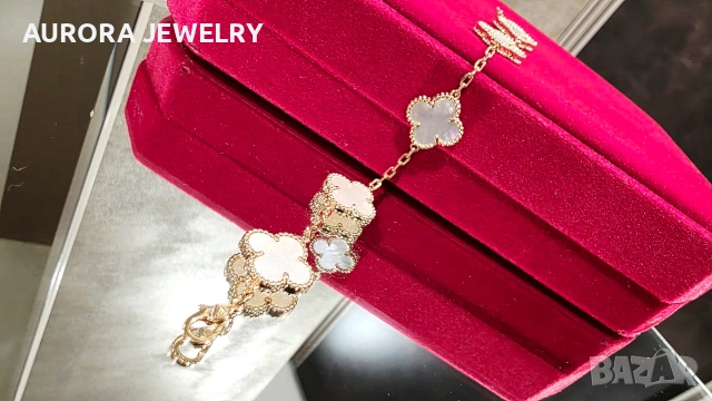 Van Cleef & Arpels VCA 5 Rose Gold Mother Pearl Alhambra Дамска Гривна, снимка 6 - Гривни - 53243342