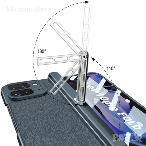 Калъф с протектор GKK за Google Pixel 10 Pro Fold – магнитна панта, кожена текстура и стойка, черен,, снимка 7 - Калъфи, кейсове - 52165147