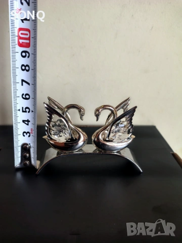 Страхотна Посребрена Фигурка На Двойка Лебеди Със Кристали, снимка 6 - Колекции - 53760397