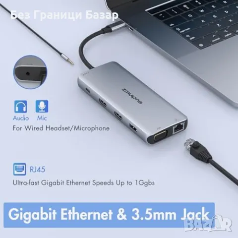 Нов хъб Докинг станция за лаптоп с 2 HDMI, Gigabit Ethernet и USB 3.0, снимка 6 - Други - 47645895