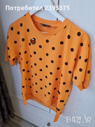Оранжева блуза с къс ръкав., снимка 3 - Тениски - 46214749