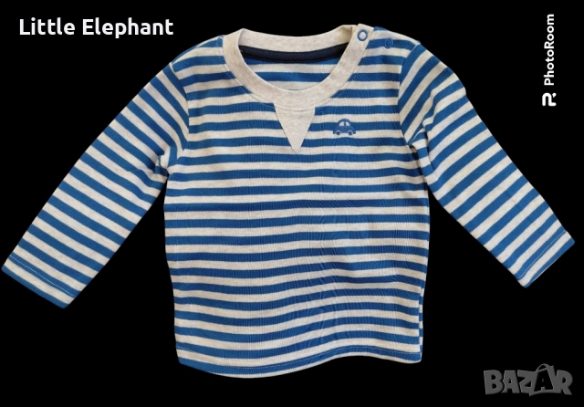 Блузка с дълъг ръкав за 6-9 мес момченце синьо райе"Tiny little car",Англия/нова