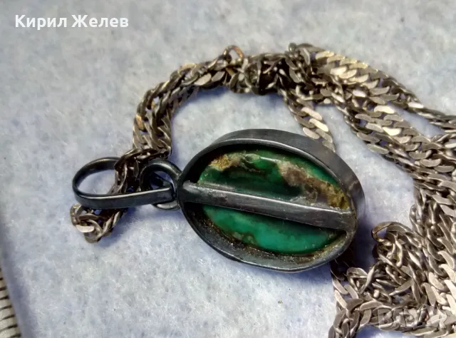 СТАРИНЕН СРЕБЪРЕН РЕТРО ПЕНДАНТ с НАТУРАЛЕН ЗЕЛЕН НЕФРИТ и СРЕБЪРНА ВЕРИЖКА МАРКОВО СРЕБРО 975 43300, снимка 9 - Антикварни и старинни предмети - 49917719