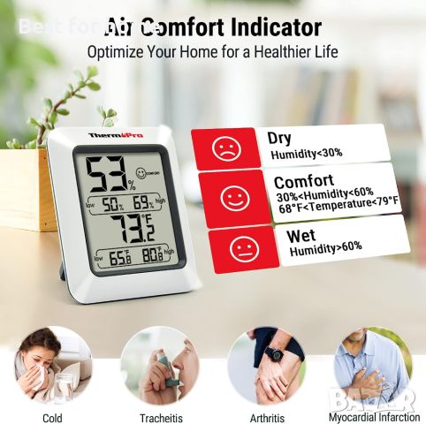 Професионален термометър - хигрометър ThermoPro TP50, снимка 4 - Други - 45536216