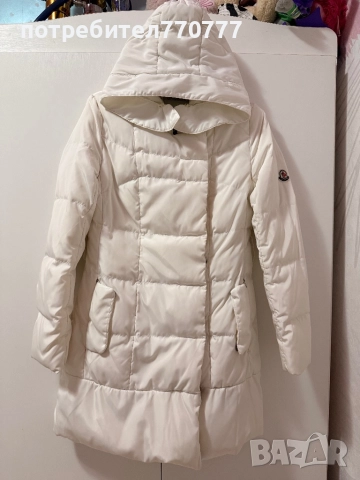 Бяло дълго яке Moncler Монклер 100% гъши пух, снимка 4 - Якета - 51921478