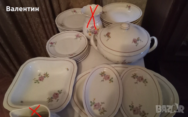 Български порцеланов сервиз за хранене от 25 предмети от 50-те години., снимка 4 - Сервизи - 53744138
