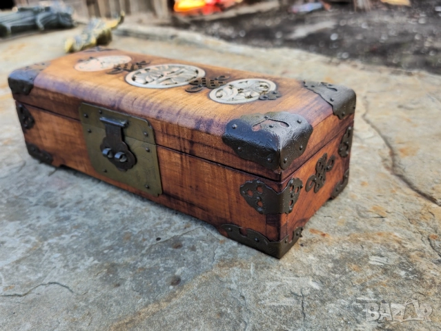 Кутия за бижута от дърво Vtg с азиатски дизайн резбован нефрит, снимка 5 - Декорация за дома - 52016781