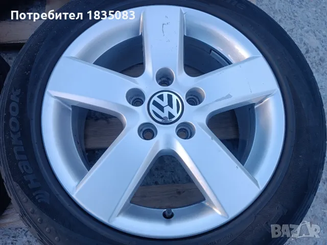 Лети джанти 16ки 5х112 VW + летни гуми 205/55/16 Hankook, снимка 6 - Гуми и джанти - 48107854