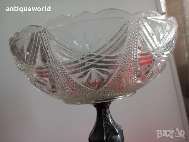  АРТ ДЕКО ,Голяма ФРУКТИЕРА Посререна , Кристално Стъкло, снимка 5 - Антикварни и старинни предмети - 51125429