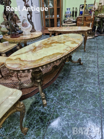 Прекрасна голяма антикварна белгийска бронзова маса с оникс 