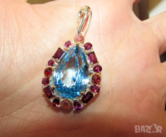 925 сребърно колие с 22 каратов син топаз Swiss Blue, снимка 3 - Колиета, медальони, синджири - 53782226