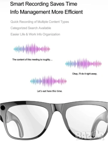 Смарт Записващи Очила с Камера Фотохромни Bluetooth Разговори Музикален Плейър Умни Очила Видеозапис, снимка 17 - Комплекти за видеонаблюдение - 53414767