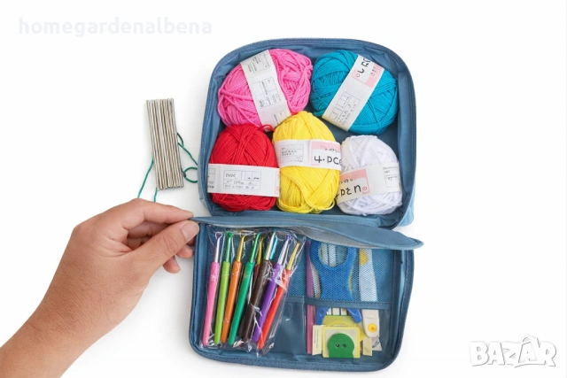Комплект за плетене 58 части – алуминиеви куки 0.6–6.0 мм, аксесоари, чанта за съхранение, снимка 14 - Гоблени - 54108808