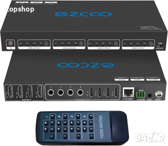ЧИСТО НОВ EZ MX44HAS2 HDMI матричен суич 4X4 4K 60Hz 4:4:4 HDR + аудио канал - HDCP 2.2 HDMI 2.0 4x4