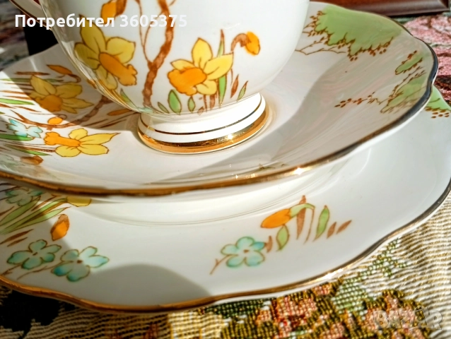 Троен сет за чай, английски костен порцелан , снимка 7 - Антикварни и старинни предмети - 52942333