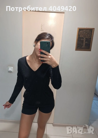 Черен ,къс, блестящ гащеризон , снимка 2 - Гащеризони - 54214770