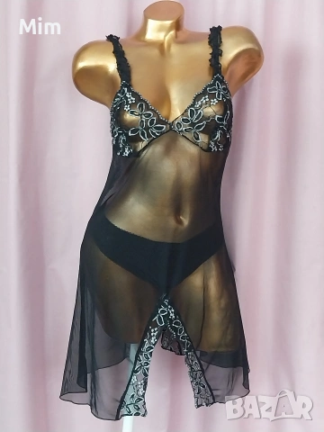 М/L Черна прозрачна нощница с бяла дантела , снимка 4 - Нощници - 54170338