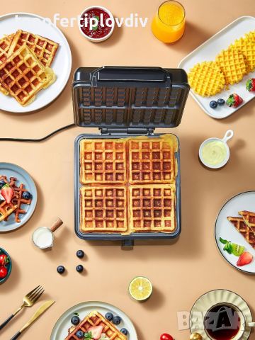 Уред за гофрети Reemix Waffle Iron for 4 Belgian Waffles,Гаранция, снимка 3 - Гофретници - 46766462