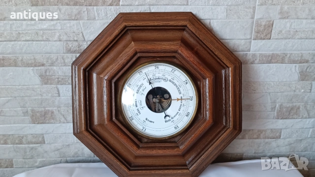 Стар немски барометър с дървена основа - хексагон