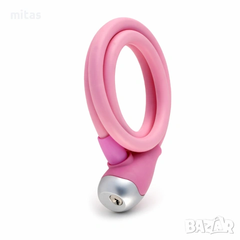 Заключващо устройство за велосипед с ключ WAG PINK 120см/12мм, силиконово покритие, катинар, снимка 4 - Аксесоари за велосипеди - 51958728
