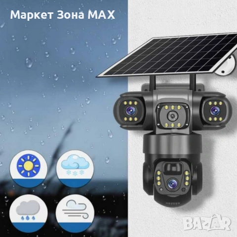 Соларна камера Lylu 4G със SIM и 4 лещи – автономно наблюдение без ток и Wi‑Fi