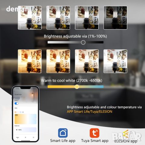 D dDraw Wi-Fi Smart E27 LED крушка, 7W 800LM, AC 230V, студено/топло бяло 2700K-6500K,димируема,2 бр, снимка 5 - Крушки - 45657107
